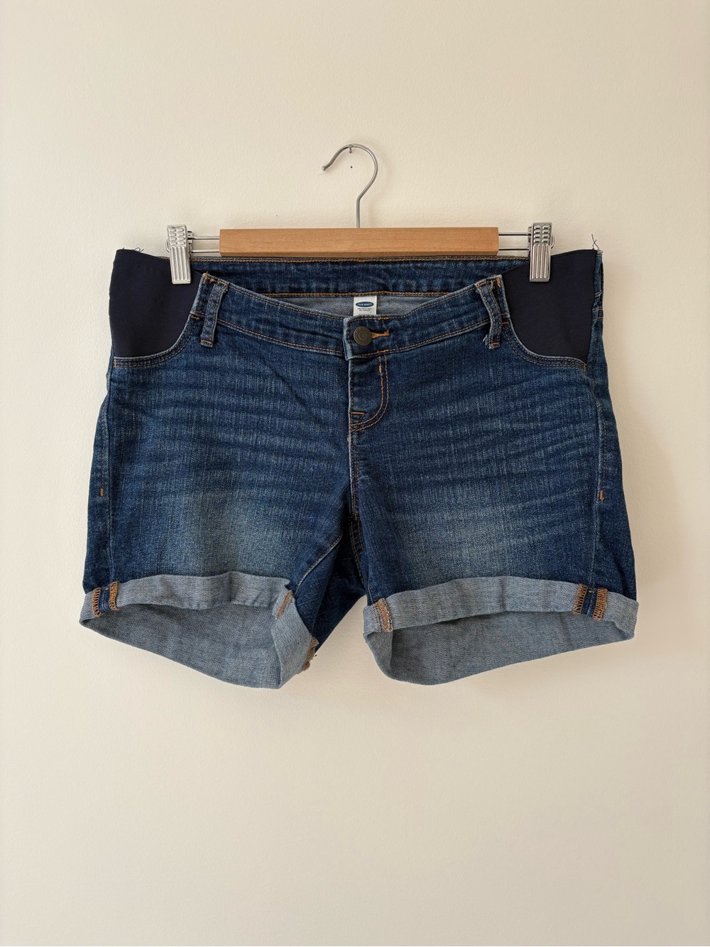 🤰 Maternity Old Navy Dark Blue Denim Shorts with Black Side Panels